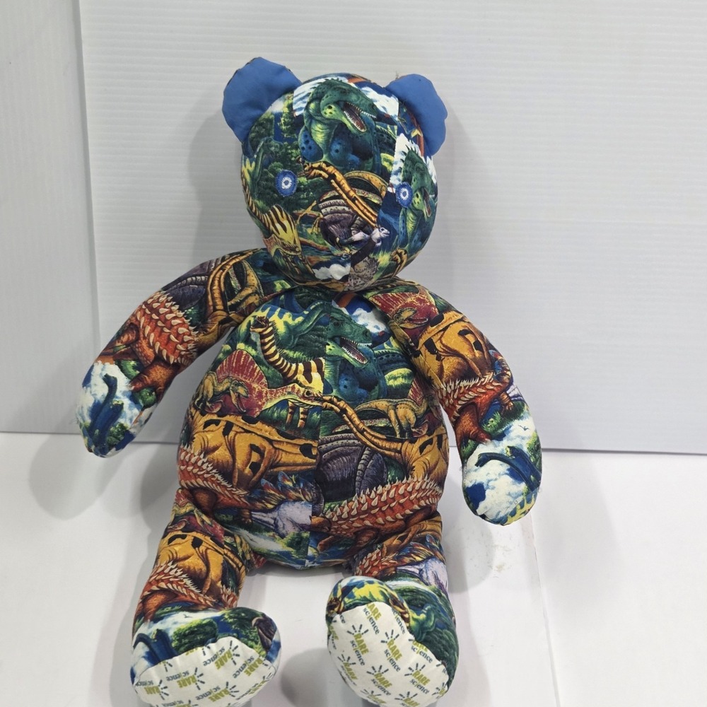 RARE Science Bear H 1332 Dinosaur Print Plush Stuffed Animal Toy Handmade 18"